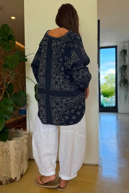 Ole Bubble Cotton Bandana Laurie Blouse Navy